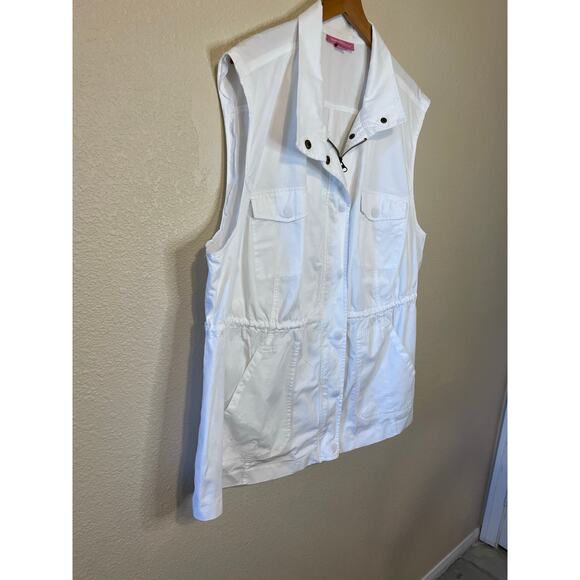 Woman Within Minimalist White Draw String Waist Zip & Snap Closure Vest 1X - Picture 10 of 12